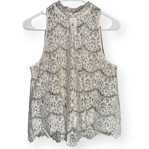 Love Fire Tops - Love Fire M Ivory Floral Lace Top High Neck Romantic Boho Cottagecore Sleeveless